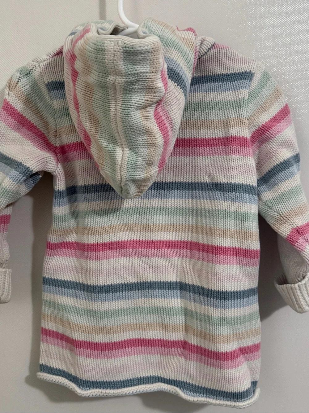 GAP Pastel Striped Hooded Cardigan - Pink, Blue, Cream Chunky Knit